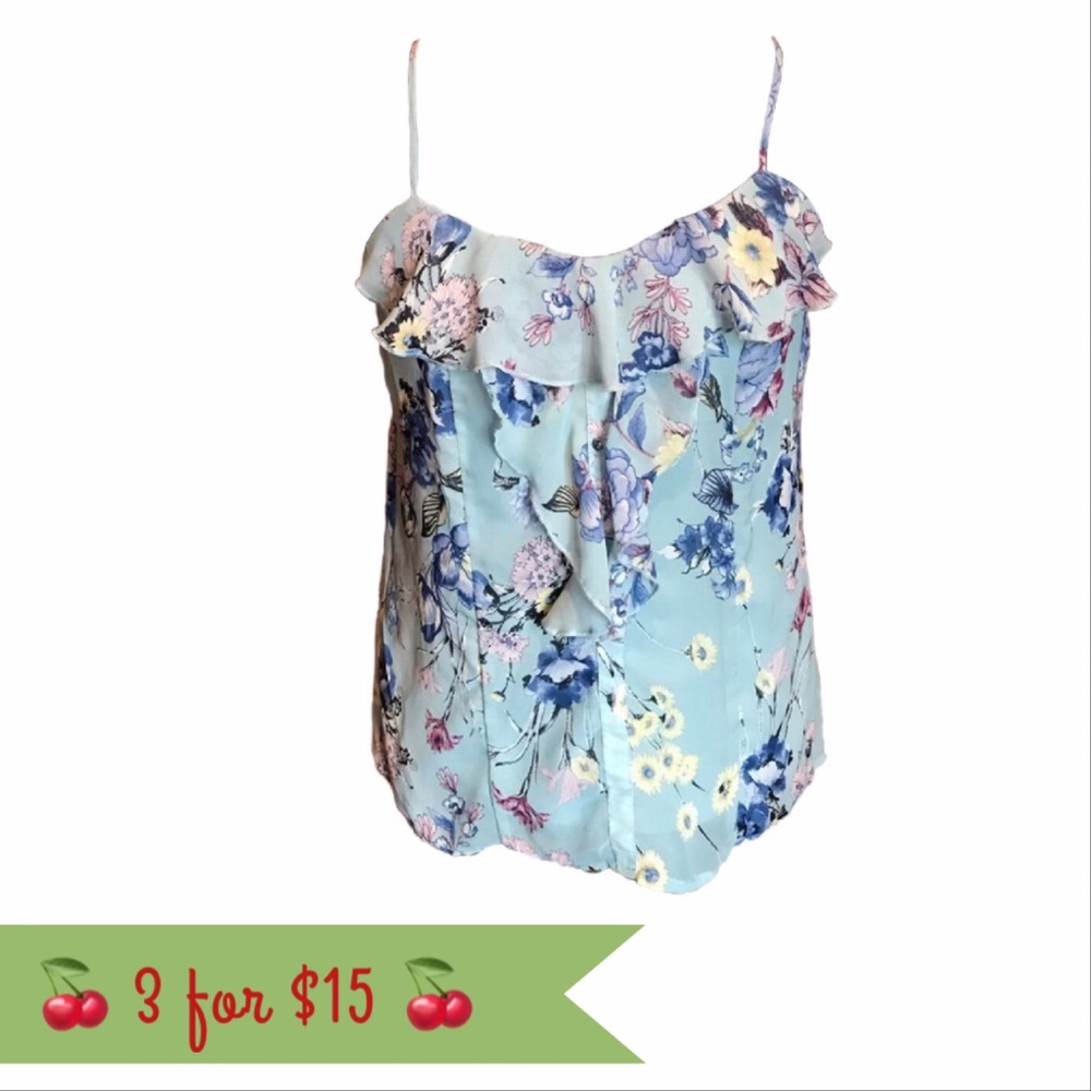 Xhilaration Light Blue Floral Ruffled Blouse